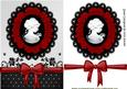 Red Cameo of Pretty Lady on Black Lace & Bow