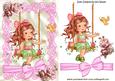 Little Girl on Her Swing with Bow and Pink Roses