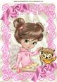 Sweet Little Angel Girl with Cute Owl and Bows A4