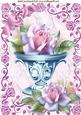 Ornate Flower Vase, with Pink Roses, in Rose Frame,bow A4