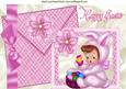 Baby Girl in Bunny Suit with Flowers on Card & Envelope A4