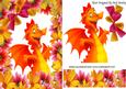 Cute Little Orange Dragon in Flower Frame