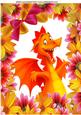 Cute Little Orange Dragon in Flower Frame A4