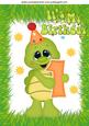 First Birthday, Little Green Turtle in Party Hat, A4