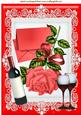 Pretty Red Rose with Letter and Wine in Ornate Frame A4
