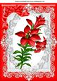 Pretty Red Lily on Lace Wih Bow in Ornate Frame A4