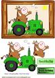Cartoon Silly Moo Sitting on a Tractor