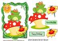 Cheeky Frog on a Mushroom in a Pea Frame with Sunflower
