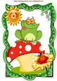Cheeky Frog on a Mushroom in a Pea Frame with Sunflower A4