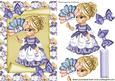 Little Lady in Lilac in Ball Gown with Her Fan on a Scroll