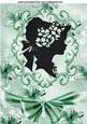 Vintage Silhoutte Lady in Ornate Frame with Green Bow A4