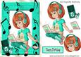 Girl with Her Laptop in Turq & Mp3 Player Lets Make Music