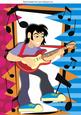 Rock Star with His Guitar in Music Frame A4