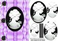 Pretty Black Detail Cameo Lady in Purple Frill Edge Pyramids
