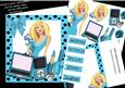 Trendy Lady in Turq with Her Laptop & Makeup 8x8 Mini Kit