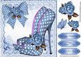 Pretty Blue Polka Dot Shoes with Roses and Bow 8x8
