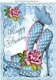 Pretty Blue Polka Dot Shoe, with Pink Roses for Birthday A4
