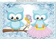 Cute Owls Sitting on a Branch and Flower A4