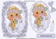 Baby Girl in Silver on Lace with Her Teddy & Bottle