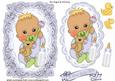 Baby Boyl in Silver on Lace with His Teddy & Bottle