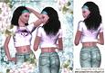 Pretty Girl Posing in Turq Headband, Jeans & Flowers 8x8