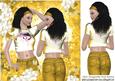 Pretty Girl Posing in Gold Headband, Jeans & Flowers 8x8
