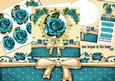 Turq Roses in Ornate Frame Oval Pyramids with Bow 8x8 Kit