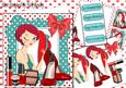 Trendy Lady in Turq with Her Red Shoes and Makeup 8x8 Kit