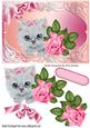 Cute Kitten with Pink Bow and Rose in Ornate Frame