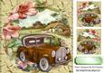 Brown Vintage Car with Flowers and a Cottage 8x8