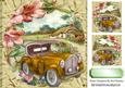 Gold Vintage Car with Flowers and a Cottage 8x8