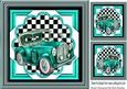 Turq Vintage Car with Chequered Frame 8x8