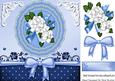 Pretty Blue Lace Doilie with Flowers and Bow 8x8