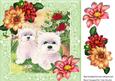 Westies in the Garden with Pretty Corner Flowers 8x8