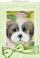 Cute Puppy Amongst the Flowers with Big Bow A4