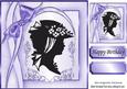 Lovely Vintage Silhouette Lady with Purple Bow 8x8