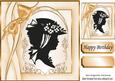 Lovely Vintage Silhouette Lady with Gold Bow 8x8