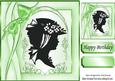 Lovely Vintage Silhouette Lady with Green Bow 8x8