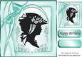 Lovely Vintage Silhouette Lady with Turq Bow 8x8