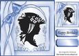 Lovely Vintage Silhouette Lady with Blue Bow 8x8