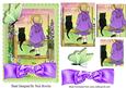 Girl and Cat Sitting on Fence , in Purple with Bow Pyramids