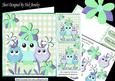 Family of Blue Owls with Flowers and Pot 8x8 Mini Kit