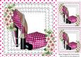Pretty Ladies Pink Polkadot Shoe with Flowers 8x8