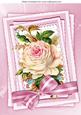 Pretty Pink Vintage Rose on Lace with Striped Bow A4