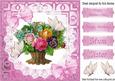 Basket of Mixed Flowers with Butterflies & Bows on Lace 8x8