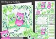 Cute Pair of Owls Green on a Branch of Flowers 8x8 Mini Kit