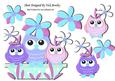 Owl Family in Purple with Flowers A4
