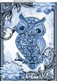 Blue Sparkle Owl with Flowers in Ornate Frame A4