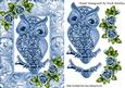 Blue Sparkle Owl with Roses in Ornate Frame