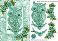 Turq Sparkle Owl with Turq Roses in Ornate Frame
